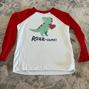 Red and White Dinosaur Graphic Long Sleeve Shirt